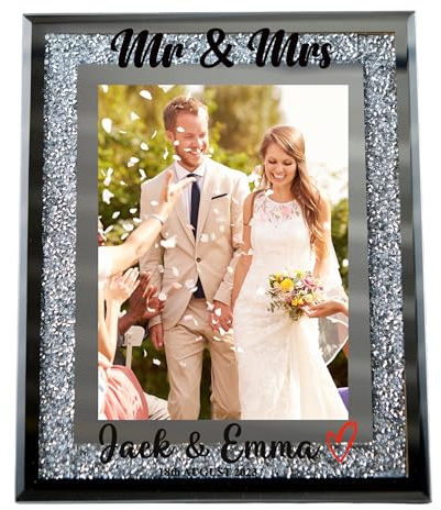 Personalised Crushed Crystals Wedding Day Photo Frame Mr & Mrs 5 x 7Inch Brown
