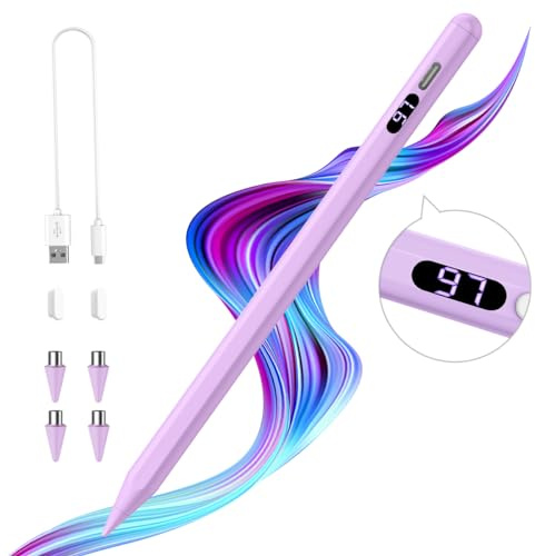 TiMOVO Stylus Stift für Touchscreens, Schnelle Aufladung Eingabestift Kompatibel mit Apple i-Pad/i-Phone/Android/iOS/Samsung/Xiaomi Tablets, iPad Stift mit Leistungsanzeige für Tablet Handy, Lila