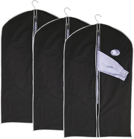 CREATIV DISCOUNT 3er Pack Kleidersack 60 x 100 cm, wasserabweisend, schwarz mit Sichtfenster, Reißverschluß, Schutzhülle für Kleidungsstücke, ideale Aufbewahrung von Bekleidung