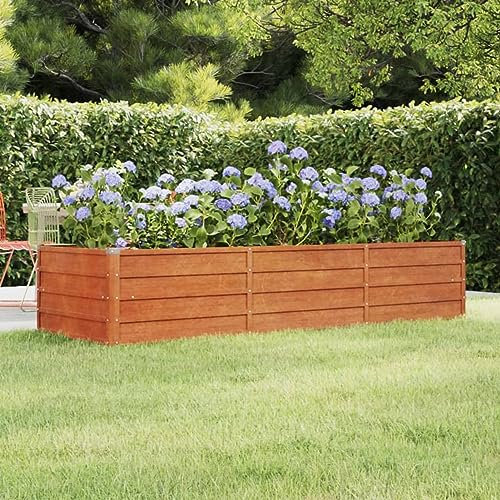 BaraSh Lit surélevé de Jardin rouillé 240x80x45 cm Acier corten,Bordure Pierre,Kit Gabion,Gabion Jardiniere