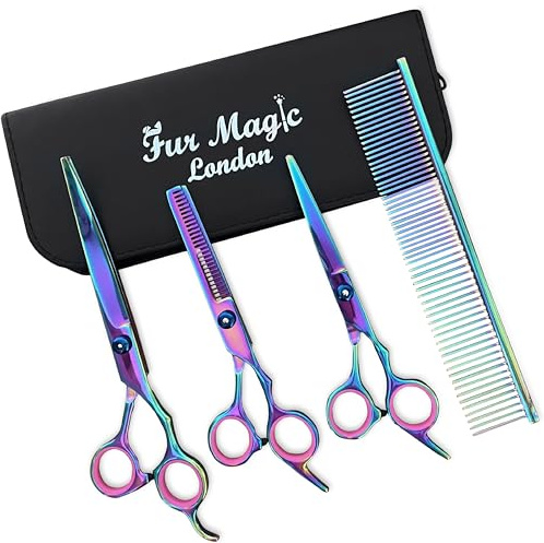 Fur Magic Grooming Scissors Set for Dogs & Cats, Stainless Steel, 4 Pieces