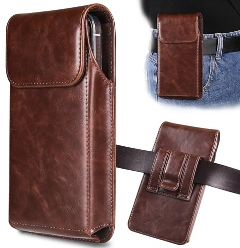 INGIDO Handy Gürteltasche für Galaxy S25 Ultra S24 Ultra S23 Ultra S22 Ultra 5G Note 20 Ultra 5G Note 10+ Plus 5G, Premium Leder Tasche mit Gürtelclip Gürtel Halterung, Kaffee - XL