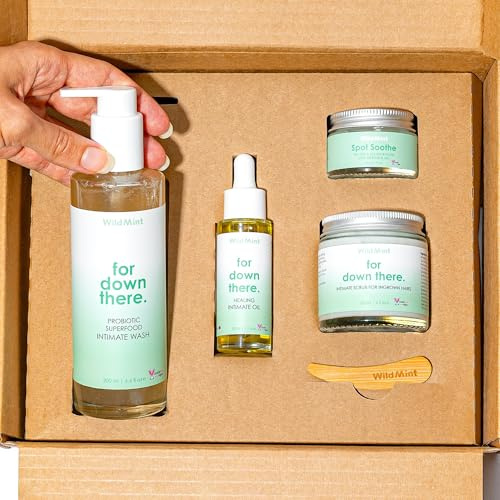 Superfood Intimate Care Kit Luxury Gift | Healing Intimate Oil, Probiotic Intimate Wash, Body Scrub & Spot Soothe Gel | Bikini Line Shaving Routine For Ingrown Hairs, Razor Bumps, Irritation & Dryness