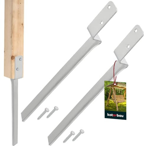 KOTARBAU® 2er Set Erdanker - Pfostenträger - 50 cm - Bodenanker - L-Form - Einschlaghülse - für Schaukelgestell – Pfostenfuß – aus verzinkter Stahl - Schaukelbefestigung