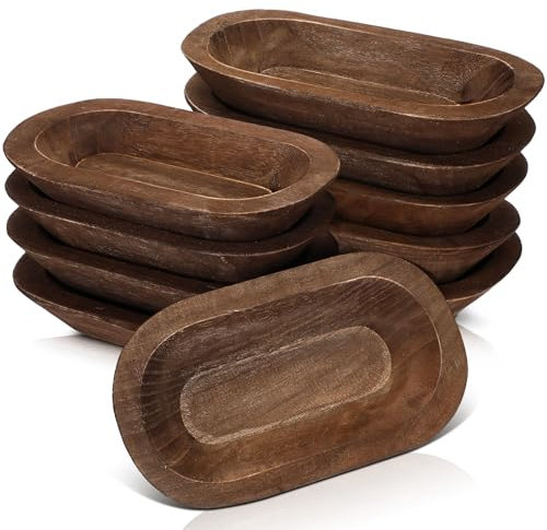 Nuogo 10 Pack Wooden Dough Bowls Bulk Rustic Dough Bowls for Wedding DIY Home Crafts Making Farmhouse Fruits Supplies Decoration(8.5 Inches,Brown)