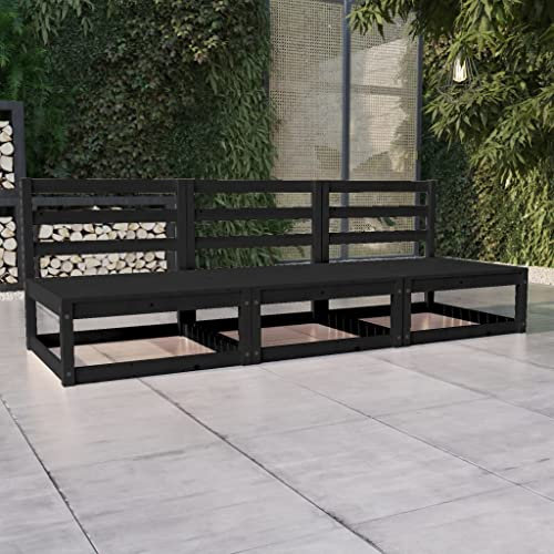 BUKSCYJS Sofas,Gartensofas,Schlafsofas,Gartenmöbel,3-Sitzer-Gartensofa Schwarz Kiefer Massivholz für Hinterhöfe, Terrassen, Pools, Balkone, Veranden oder Gärten