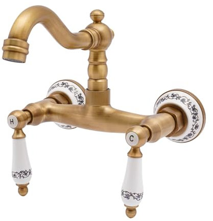 HOARLICN Robinet mural rotatif, vintage antique rotatif à 2 poignées, pivotant à 180°, montage mural, mitigeur de cuisine, rétro, encastré, convient pour tuyaux de 1/2