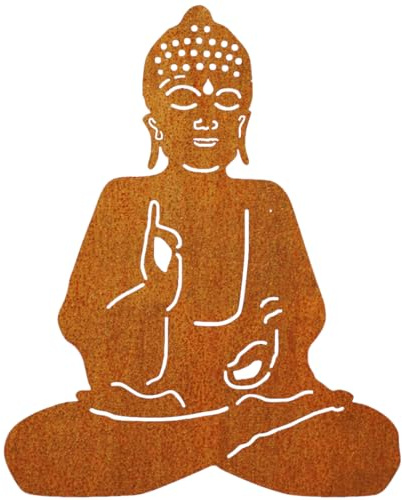 Laserfactory Austria Buddha-Skulptur aus Metall sitzend Gartendeko 48 cm oder 96 cm 2 mm stark Rost Schwarz Silber Kupfer