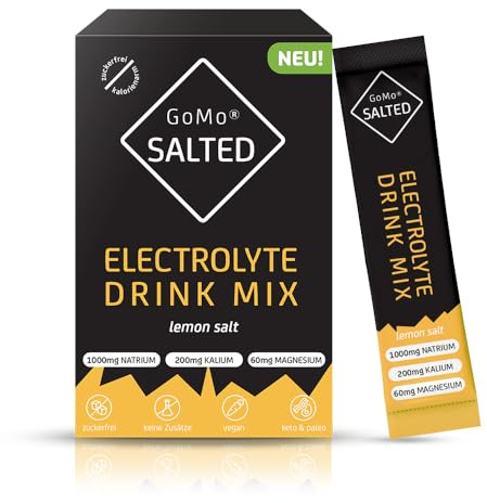 GoMo SALTED Hydration Aid | Electrolytes sans sucre | Amélioration de l'absorption de l'eau & hydratation rapide | 30 portions de poudre d'électrolytes avec du sel des Alpes suisses | Goût de citron