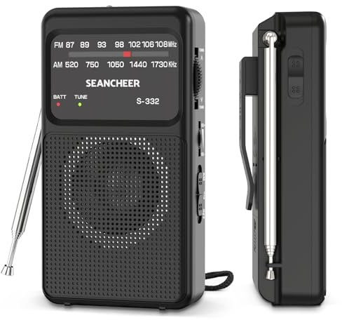 SEANCHEER S-332 Radiolina Portatile AM/FM, Radio Portatili Mini Radio a Pile, Supporta AA Batterie Sostituibili Con Clip Posteriore e al Laccetto, per Camminare, Correre.