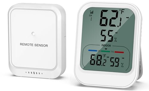 Ankilo Stations météo numériques avec capteur extérieur sans fil, hygromètre thermomètre intérieur, enregistrements min/max, écran LCD de 7,6 cm, thermomètre d'intérieur pour la maison, le garage, le