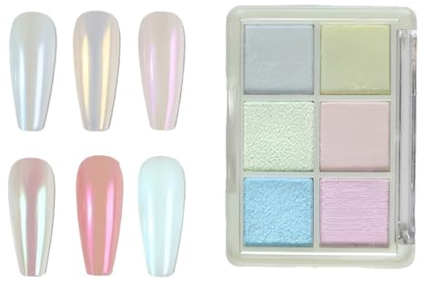 FMYODWU Poudre Effet Sirène pour Ongles - 6 Couleurs de Paillettes Sucre Scintillant avec Poudre Blanche pour Nail Art