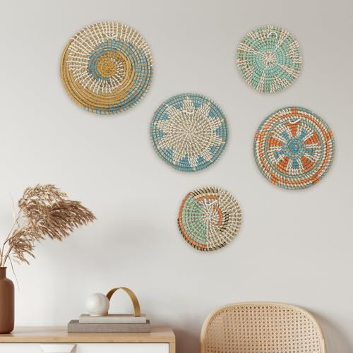 5 cestini da parete in stile boho, 3 misure, tessuto naturale, 5 stili, fatti a mano, decorazione per soggiorno e camera da letto