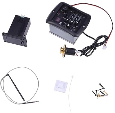Schwarzer 3-band Akustikgitarren Vorverstärker Eq-ym02 | Goldene Endpin Platte, Kunststoff Metall Ausführung, Lautstärke und Klangregelung, Tonabnehmerbereich