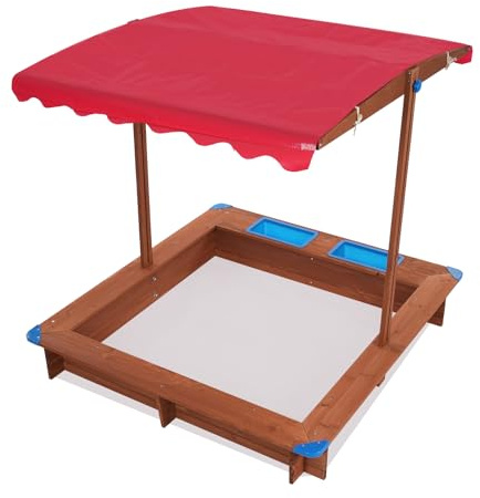 Sabbiera in legno massiccio, sandbox per bambini, sabbiera in legno con copertura, sandbox per bambini, adatto per cortili, giardini, terrazze, intrattenimento.