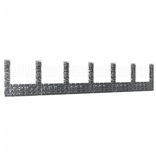 Zäune & Absperrungen, Zaunpaneele U-Form Gabionenkorb mit 7 Pfosten Eisen 740x20x150cm