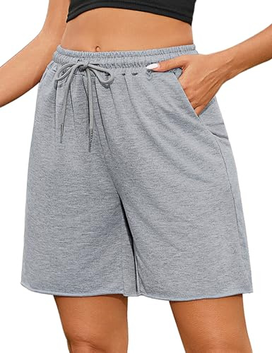 Marvmys Löparshorts för damer, vardagliga loungebyxor med hög midja, sommar, atletisk svettjogging, sport, träning, damer, mjuka cykelshorts med fickor, Grå, XL