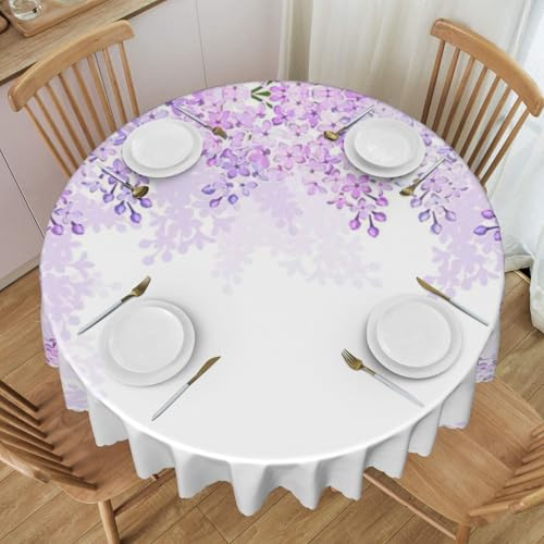 HTTUP Mantel redondo lavable con diseño de flores lilas en flores, para primavera, verano, bodas, pícnics y cenas