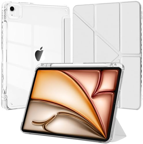 Coque pour iPad Air 13 Pouces M4/M3/M2 (2026/2025/2024)/iPad Pro 12.9 2022/2021/2020/2018 avec Porte-Stylet, 6 en 1 Angles de Vision, Arrière Transparent