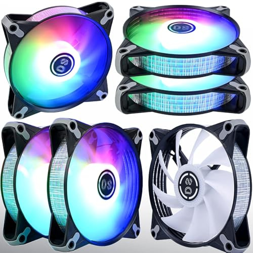DS RGB Fans, 120mm 6 Pack Case Cooling LED Fans for White Black PC Case, CPU Cooler and Radiators System