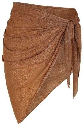 ZAFUL Sarong-Überzüge für Frauen, Strandurlaub, Netzstoff, durchsichtig, seitlich zu binden, Badeanzug-Überzug, Minirock (Einheitsgröße, 2-Dunkelkaffee)