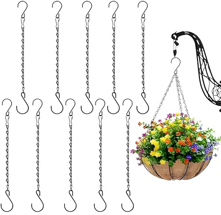 10 Stück Blumenampel Kette, Kette Zum Aufhängen, Metallkette Zum Aufhängen,S-Haken Kette mit Haken Zum Aufhängen,für Vogelhaus Vogelfutterhaus Wildvogelfutter Nistkasten Blumenampel Laternen