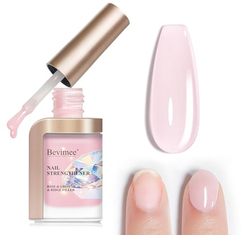 Bevimee Nail Strengthener and Growth Natural Nails Hardener Pink Nail Repair Strengthening Polish Ridge Filler for Weak and Damaged Nails 12ML