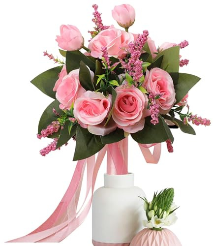 Ramos De Novia para Bodas, Flores Artificiales Rosas Blancas De Estilo Occidental, Ramo De Boda Nupcial De Seda De para La Decoración del Hotel De Partidos De Oficina En