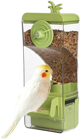 Distributeur de Nourriture Automatique pour Cage à Oiseaux, Distributeur de Nourriture pour Cage avec Perchoir pour Petits Oiseaux Perruche, Canari, Calopsitte, Pinson (Vert)