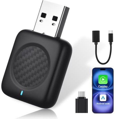 Amtake Adattatore wireless CarPlay & Android Auto – Adattatore senza fili USB per veicoli con Wired CarPlay/Android Auto, Plug and Play, compatibile con iOS a partire da 10 e Android a partire da 11
