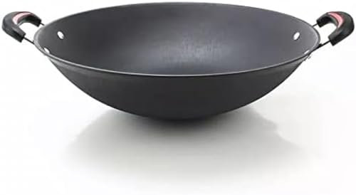 Padella wok in ghisa, non rivestita antiaderente, a doppio orecchio, per casseruola, pentole cinesi essenziali per chef domestici