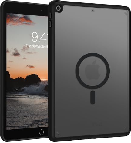 GUAGUA für iPad 9. /8. /7. Generation Hülle (10,2'') Modell 2021/2020/2019 [Kompatibel mit MagSafe] Magnetische Matte Durchscheinende Rückseite Stoßfest Dünn Slim Tablet Case Cover, Schwarz