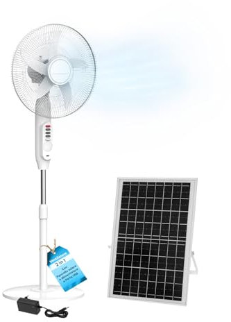 Wintem - Ventilatore a Piantana con Pannello Solare, Batteria 6000mAh, Oscillazione Automatica, 3 Velocità, Uso Interno ed Esterno, Ricaricabile via USB, Ø 40 cm, Motore Silenzioso