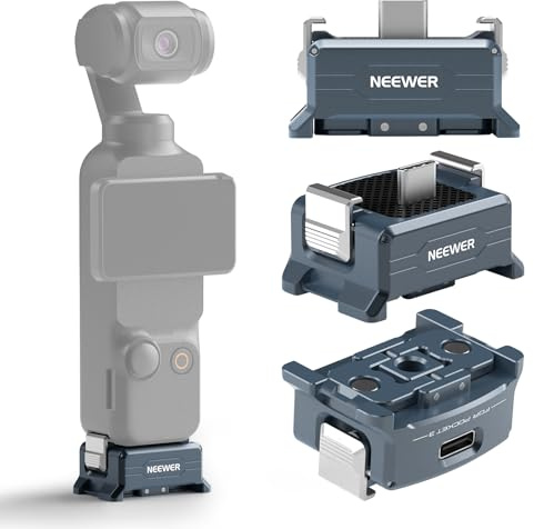 NEEWER Ladeadapter Basis kompatibel mit DJI Osmo Pocket 3 Gimbal, Typ C Laden mit 1/4Zoll Gewinde, Arca Typ Schwalbenschwanz, magnetischer Klappfinger für Stativ Action Cam Halterungszubehör, AC018
