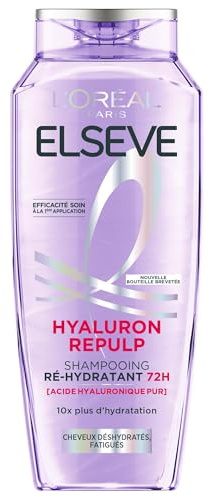 L'Oréal Paris - Shampooing Ré-Hydratant pour Cheveux Déshydratés et Fatigués - Hydratation 72H - Brillance - À l'Acide Hyaluronique - Elseve Hyaluron Repulp - 300 ml