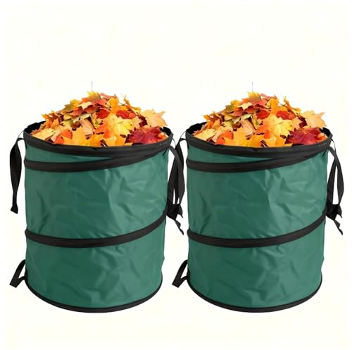 Kensbro 2 * 172L Gartenabfallsack Pop Up, Selbststehend Gartenabfallsack Stabil, Faltbar Gartensack Groß, Laubsack Groß mit Griffe, Wiederverwendbare Pflanzsack Garten（56 * 70cm）
