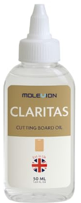 Molevion Claritas Huile minérale de qualité alimentaire pour planches à découper, blocs de boucher, comptoirs et ustensiles en bois | Restaure et protège 50 ml