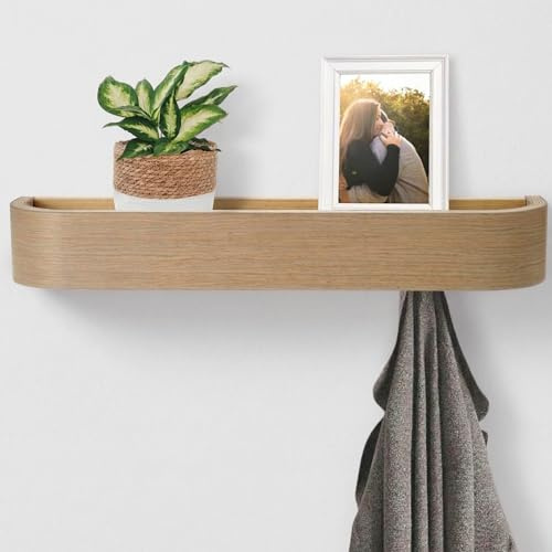 keypak Scandi 49cm Wooden Coat Rack with Shelf 4 Hidden Hooks Burlywood