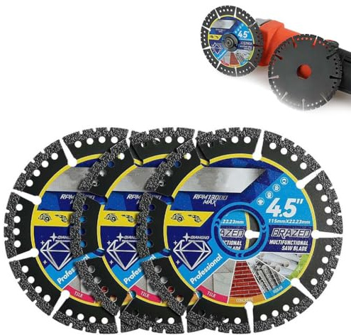 Diamond Multi-Purpose Saw Blades, Diamant-Mehrzweck-Sägeblätter, 4,5-Zoll-Schleifscheibe für Winkelschleifer, Super Dünne Fliesensägeblatt, Trocken/Nass Schneiden für Beton, Stahl, PVC, Holz (3 Stück)
