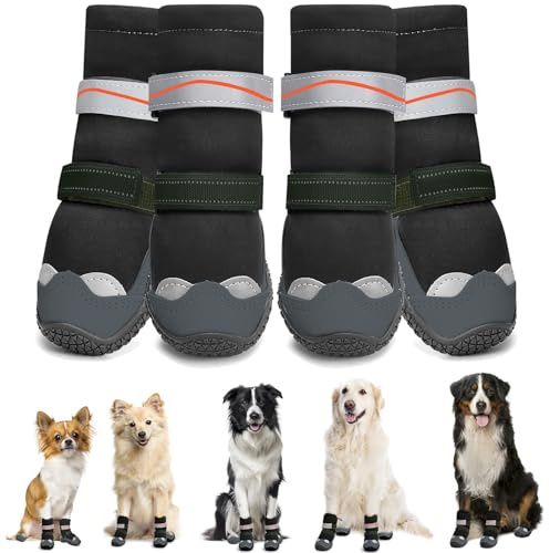 Eyein Hundeschuhe Pfotenschutz Winter, Wasserabweisend hohem Design Hundeschuhe mit verstellbarem Gummischnur und reflektierendem Klettverschluss, die vor Salz, Schnee, Sandkörner (Schwarz, Größe 8)