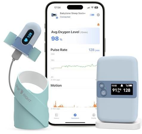 Babytone Baby Sleep Monitor with Base Station- Smart Sleep Sock, Tracking Heart Rate and Movement, Wearable Baby Foot Monitor with Bluetooth and APP, for 0-36 Months Newborn