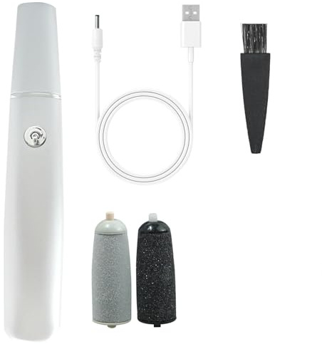Electric Foot File Callus Remover, USB Rechargeable Pedicure Tool for Hard Dead Skin & Cracked Heels with 2 Speed Settings, 2 Replacement Rollers & LED Light, Professional Foot Care (White)