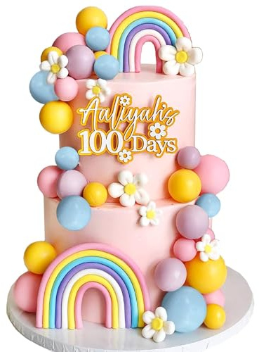 Cake Decorations, Rainbow Cake Topper, 35 PCS Pastel Ball Cakes Toppers with Daisies, DIY Baking Cupcake Decorations for Birthday Baby Shower Macaron Unicorn Party