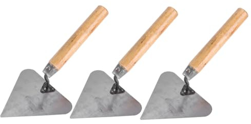 COOLHIYA 3Pcs Triangle Masonry Trowels with Natural Wooden Handles Multi-functional Concrete and Plastering Tools for Efficient Wall Construction and Finishing