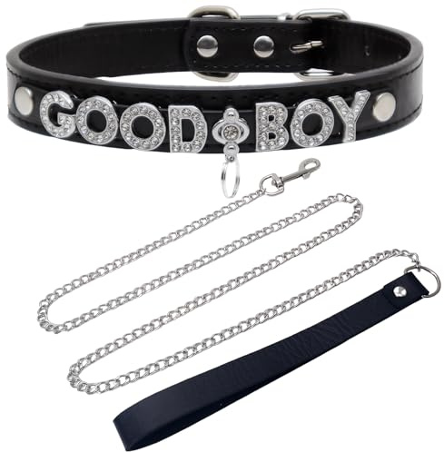 Leather Collar and Leash Set for Women Men,Gothlic Black Choker Letter Necklace,Long Leash Chain for Rave Festival Cosplay, Black,pink, Adjustable