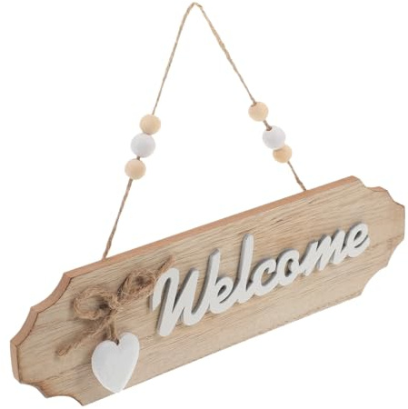 Uonlytech Panneau Bois à Suspendre Welcome Décoration Porte Entrée Esthétique Bois Naturel Panneau Bienvenue pour Maison et Boutique Décor Suspendu Chaleureux et Réutilisable
