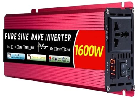 Inverter di potenza, Inverter a onda sinusoidale pura 1000W 1600W 12v/24v 110/220 CC a CA 50/60HZ Convertitore di potenza Inverter di potenza LCD(1600W Single Display,12V,60HZ)