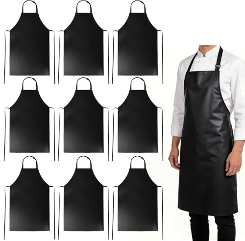 DELORIGIN 10 Pack Waterproof Rubber Leather Apron Adjustable Cleaning Apron 43.7 Inch Long Chef Work Grilling Aprons for Household Dishwashing Cooking Butcher Grooming