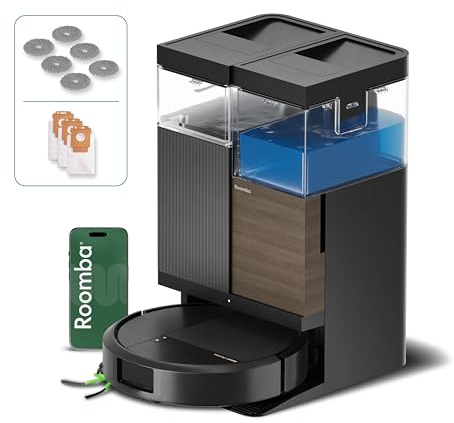 iRobot Roomba Plus 576 Combo y Base AutoWash multifunción, 25KPa, Mopas DualClean PerfectEdge, Lavado/Secado Calor, IA, PrecisionVision, Clearview Pro LiDAR, 90 días autonomía,Accesorios Extra, Negro