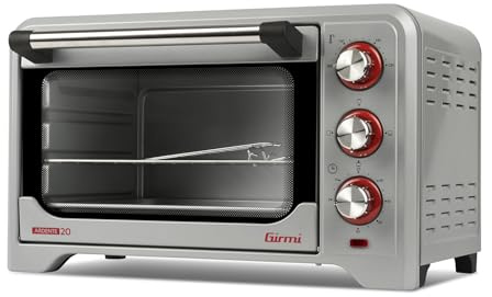 Girmi FE20 Forno Elettrico, 1380 W, 20 Litri, Termostato regolabile 230°, Luce interna, Griglia Inox, Timer 60 min, 4 resistenze riscaldanti, Accessori inclusi, Silver